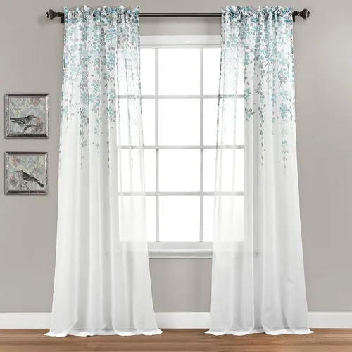 Miniatura 31 de Lush Decor Cenefa para ventana con filtro de luz, colección Weeping Flower, juego de cortinas, un par, 52" de ancho x 95" de largo + 2" de cabecera