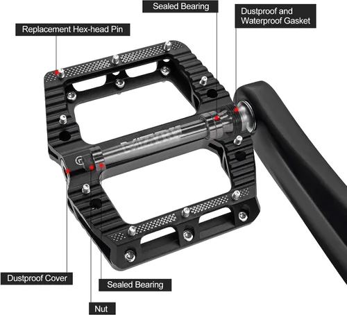 Miniatura 7 de MZYRH Pedales de bicicleta de carretera/montaña Pedales MTB Pedales planos de bicicleta 3 rodamientos 9/16 "aleación de aluminio Pedales