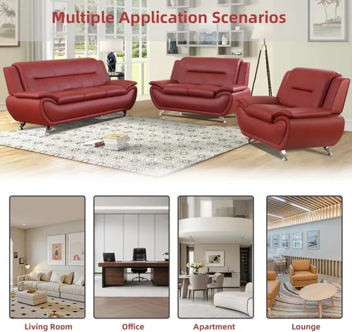 Miniatura 3 de Sofá modular de cuero, muebles de sala de estar, juego de sofá de 3 piezas, sofá modular moderno de piel sintética con patas resistentes para sala