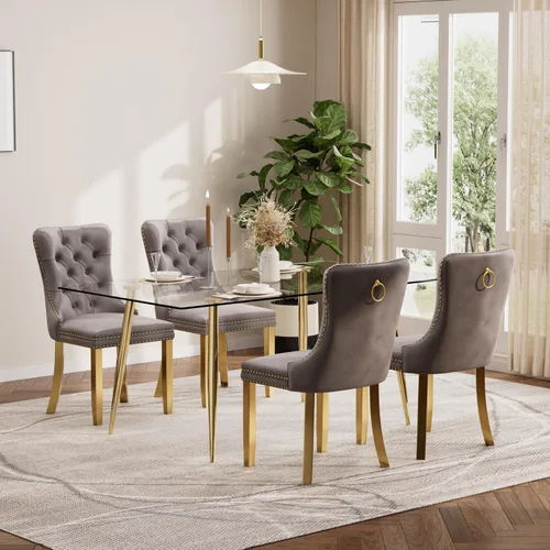 Miniatura 40 de Baysitone Juego de mesa de comedor de vidrio de 51 pulgadas para 4, juego de 5 piezas moderno de comedor, mesa de cocina rectangular de vidrio con 4