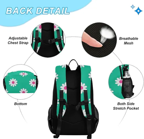 Miniatura 3 de Daisy Flower Cyan White Book Bag For Boys School Backpacks For Girls With Lunch Box 9-10 years mochilas y loncheras escolares para nias