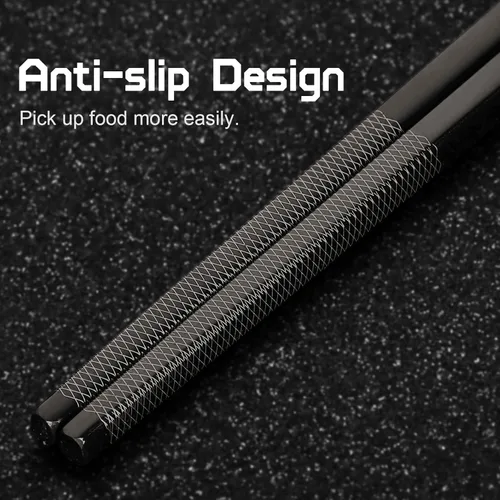 Miniatura 4 de Palillos de Metal Reutilizables 2 Pares de Palillos de Acero Inoxidable 18/8 Chapados en Titanio con Soporte, Aptos para Lavavajillas, Ligeros, Negro