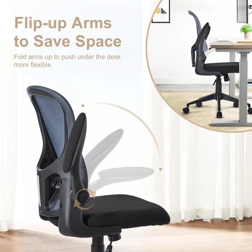 Miniatura 4 de HOOOWOOO Silla de oficina en casa de malla con reposabrazos abatible, silla de escritorio ergonómica moderna con soporte lumbar, respaldo Azul