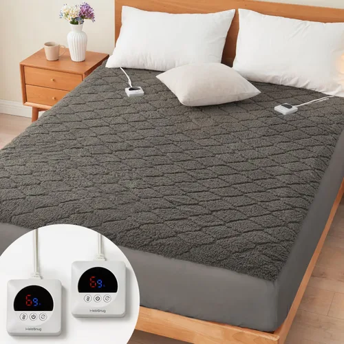 Miniatura 10 de Protector de colchón eléctrico con calefacción, tamaño King, doble control, 78 x 80 pulgadas, sherpa cálido para invierno, bolsillo profundo, 6