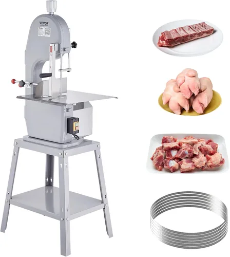Sierra de banda eléctrica comercial para carne, máquina de sierra ósea vertical de acero inoxidable de 1500W, banco de trabajo de 19.3" x 15",