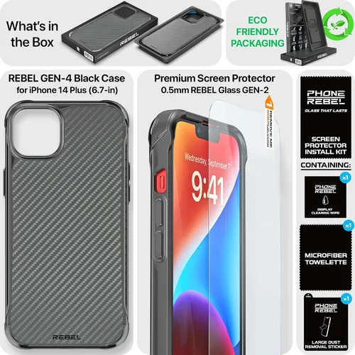 Miniatura 6 de REBEL Funda para iPhone 14 Plus [Serie de fibra de aramida Gen-4] Fuerte compatible con MagSafe, esquinas protectoras a prueba de golpes, botones