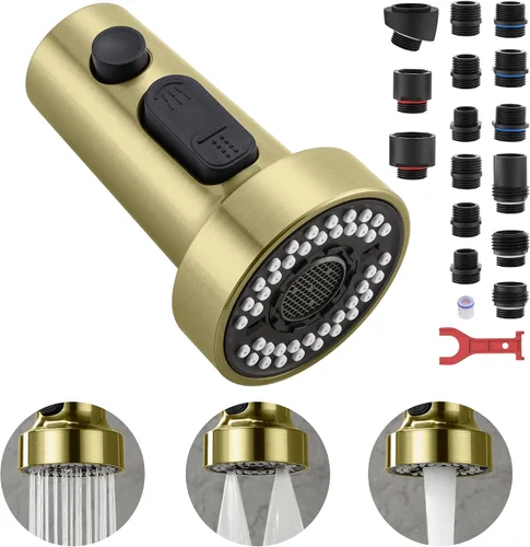 Miniatura 14 de TIORIY Cabezal de Repuesto para Grifo de Cocina Negro, con 15 Adaptadores de Plástico Cabezal Rociador de Grifo Extraíble, Boquilla Rociadora Negro
