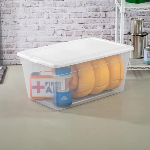 Miniatura 7 de Sterilite Paquete de 8 contenedores apilables con tapa, diseño de plástico transparente, 90 cuartos de galón