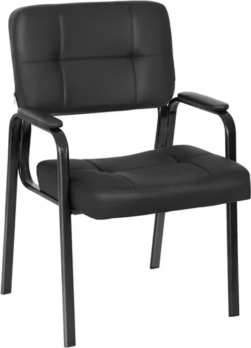 Sillas de oficina para invitados con reposabrazos de piel sintética, diseño ergonómico para el hogar, reuniones, salas de conferencias, color negro