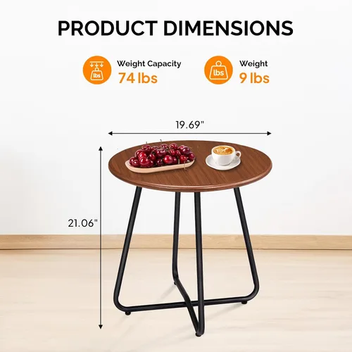 Miniatura 3 de Outvita Mesa auxiliar para interiores y exteriores, pequeña mesa auxiliar de patio, redonda de metal, portátil, impermeable, resistente a