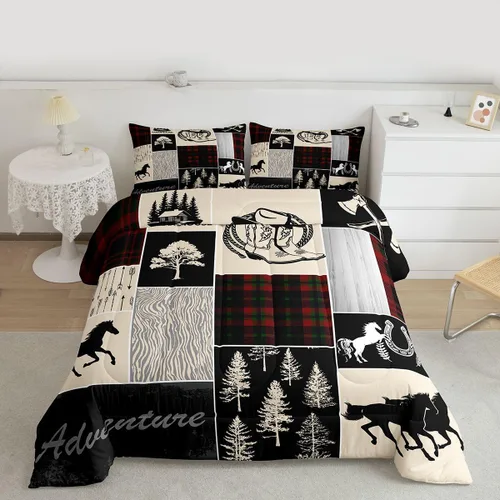 Miniatura 187 de Juego de edredón de oso y ciervo, tamaño individual, ropa de cama de animales salvajes de caza, colcha rústica de cabaña, casa de campo, cuadros