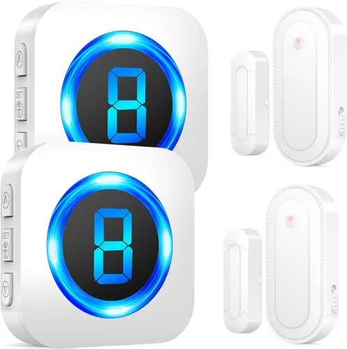 SURFOU Timbre inalámbrico con sensor de puerta, alerta de apertura de puerta impermeable con rango de 1000 pies, 55 tonos de llamada, alarma de 110