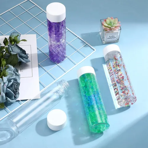 Miniatura 4 de Hoolerry 16 botellas sensoriales de plástico vacías con tapas, botellas de agua sensoriales de plástico transparente reutilizables para Blanco
