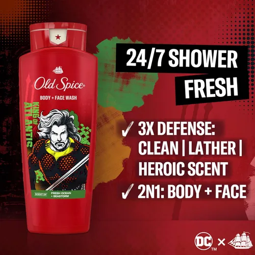 Miniatura 2 de Old Spice Paquete de gel de baño + desodorante antitranspirante, Aquaman King of Atlantis, frescura 24/7, Smell Like a Hero, Fresh Ocean + Seastorm
