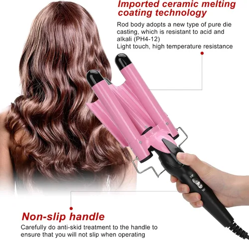 Miniatura 5 de Varita rizadora de pelo, rizador de pelo, rizador de pelo de triple tubo, varita de rizador de cabello de 2 temperaturas, turmalina, herramienta