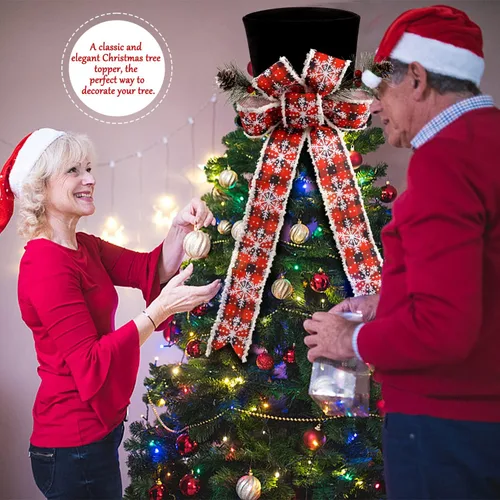 Miniatura 6 de Sombrero de adorno para árbol de Navidad, sombrero negro con lazo y cinta alargada - Adornos para árbol de Navidad para fiesta de Navidad, ornamento