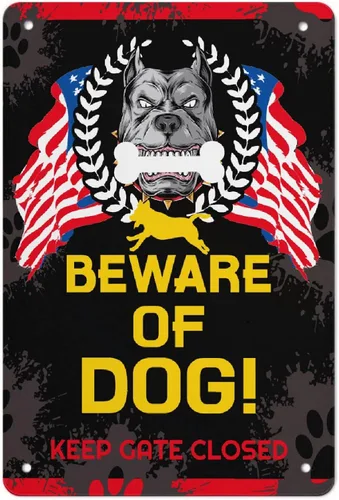 BOBA BLANKET Letrero de metal con texto en inglés «Beware Of Dog» para decoración de pared, divertido cartel de arte para bar de café, 12 x 8