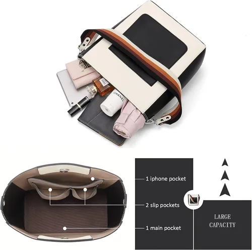 Miniatura 5 de BROMEN - Bolsa de mano de cuero para mujer, bolsa de hombro, bolsa bandolera