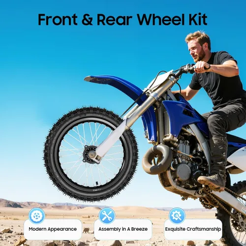 Miniatura 7 de Juego de neumáticos para motocross 60/100-14 ruedas delanteras y 80/100-12 traseras con llanta, tubo, freno de disco y piñón - Se adapta a
