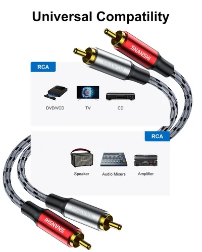 Miniatura 3 de SNANSHI Cables RCA de 5 pies - Cable de audio estéreo RCA dual, conectores chapados en oro con doble blindaje para amplificador, unidad principal