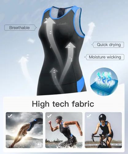 Miniatura 4 de Traje de triatlón de una pieza sin mangas para mujer, acolchado de secado rápido, adelgazante, para correr, nadar, ciclismo