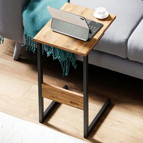 Miniatura 2 de Mesa auxiliar estrecha en forma de C para sala de estar, deslizarse debajo del sofá, marco de metal ligero, mesa auxiliar para sofá, bandeja de TV