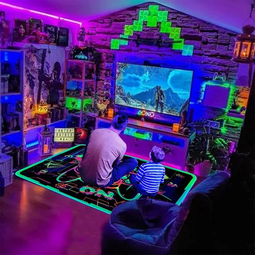 Miniatura 3 de Alfombra de área de juegos con luz negra para decoración de dormitorio, alfombra estampada de juegos, alfombra gamer que brilla en la luz negra