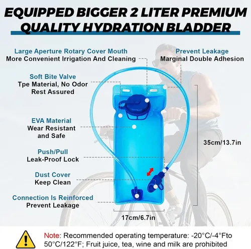 Miniatura 2 de Mochila de hidratación con 2 vejigas de agua de 2 litros, mochila de agua ligera para senderismo, chaleco de hidratación con 2 muñequeras y 1 banda