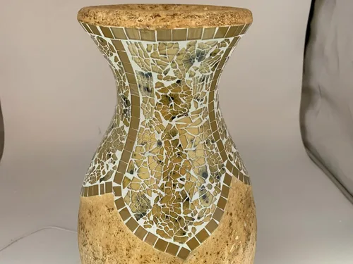 Miniatura 7 de Jarrón de mosaico de 18 pulgadas, cilindro alto hecho de terracota con piezas de mosaico de vidrio amarillo tostado, pieza decorativa hecha a mano