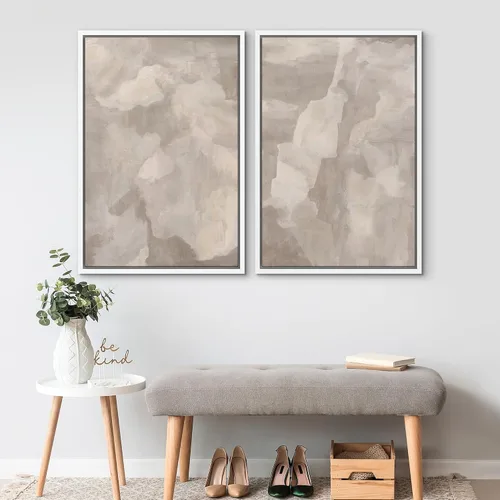 Miniatura 2 de SIGNWIN Lienzo enmarcado para pared, ilustraciones abstractas texturizadas en tonos beige terrosos, arte moderno, decorativo, contemporáneo