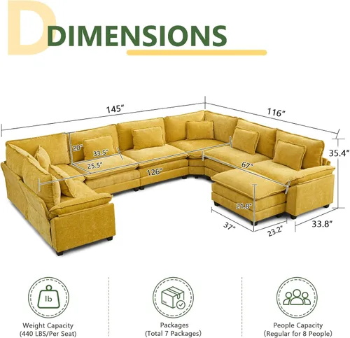 Miniatura 2 de Juego de sofá seccional modular de gran tamaño, sofá de nube convertible de asiento profundo, sofá esquinero grande en forma de L con cojines Beige
