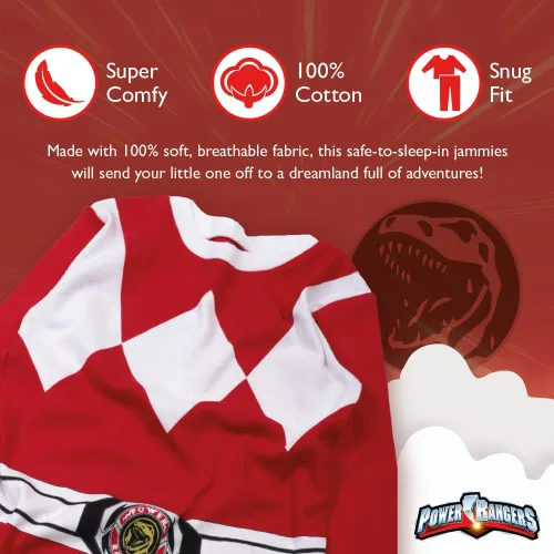 Miniatura 3 de Power Rangers Conjunto de pijama de algodón ajustado de 2 piezas para niño