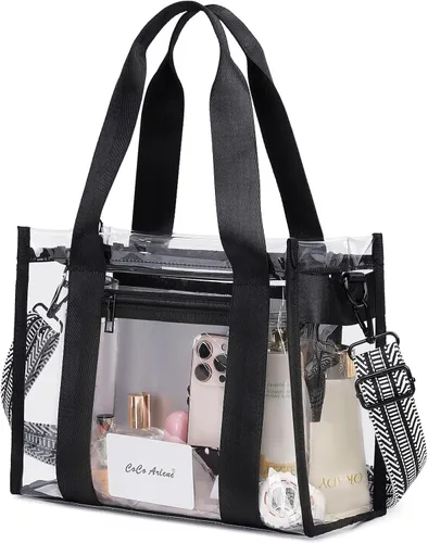 Miniatura 11 de Bolsa transparente UEOE para eventos en estadios, gran bolso de mano transparente con bolsa con cremallera exterior e interior para eventos