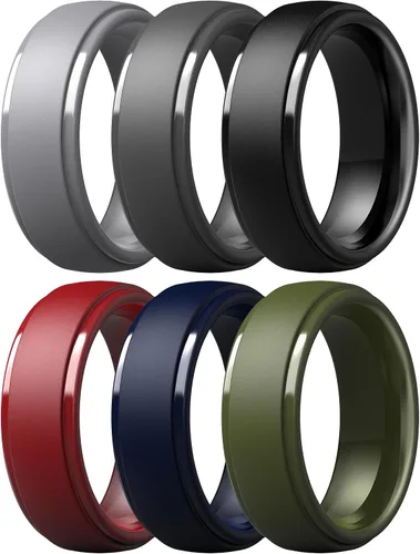 Miniatura 30 de ThunderFit Anillos de boda de silicona para hombre, 0.394 in de ancho y 0.098 in de grosor, paquete múltiple de variedad 1-7