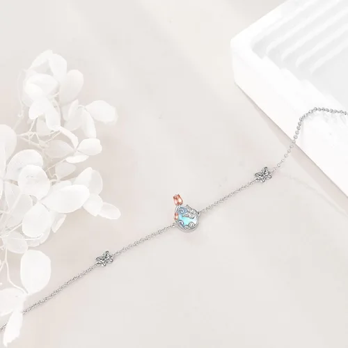 Miniatura 3 de AOBOCO Tobillera de plata de ley para mujer, pulsera de tobillo de ojo turco de mariposa de cristal, libélula