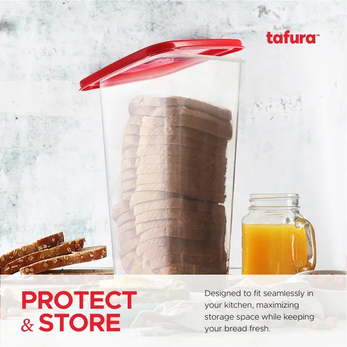 Miniatura 4 de Tafura Contenedor de pan – Caja de pan de plástico sin BPA – Contenedor/soporte para panes caseros y productos horneados con tapa hermética roja