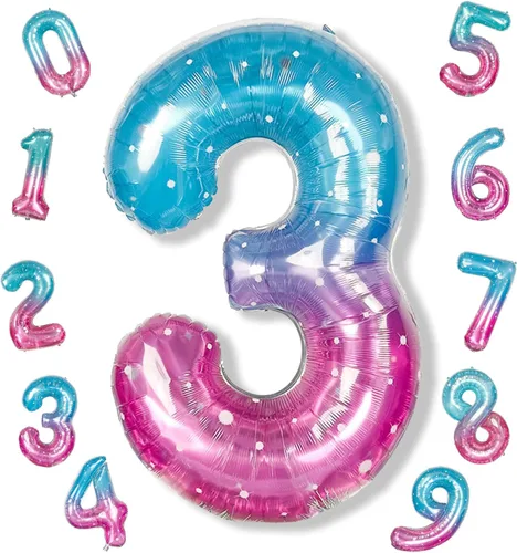 Miniatura 111 de Globos de número azul pastel de 40 pulgadas, globo gigante autoinflable de aluminio número 5 de cumpleaños para niños, globos azul bebé para hombres