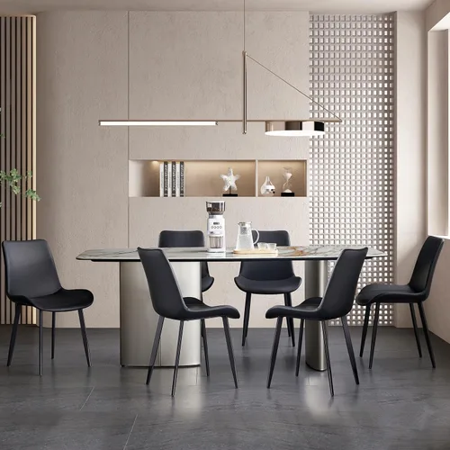 Miniatura 6 de seonyou Juego de 4 sillas de comedor de piel sintética negra para cocina, comedor, cómoda silla moderna de mediados de siglo con patas de metal