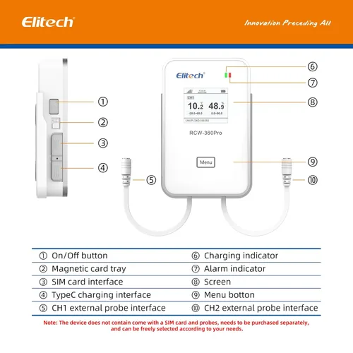 Miniatura 7 de Elitech Monitor de humedad y temperatura en tiempo real WiFi 5G/2.4G, registrador de datos remoto de doble canal, almacenamiento de datos
