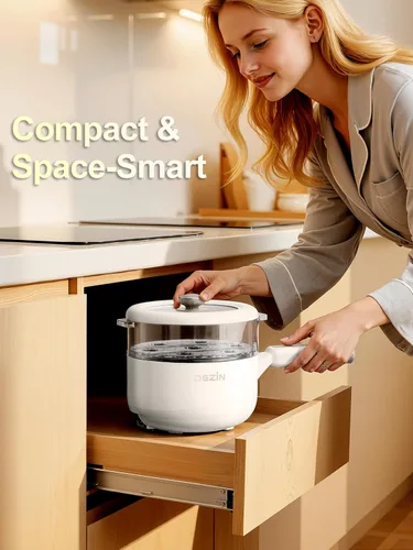 Miniatura 7 de Dezin Olla eléctrica con vaporera, sartén antiadherente para saltear de 2 L, olla eléctrica multifuncional 5 en 1 para bistec, arroz frito, avena