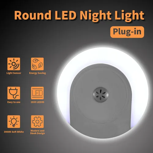 Miniatura 3 de Luces nocturnas enchufables a la pared, paquete de 2 luces LED para dormitorio, sensor de atardecer a amanecer, encendido/apagado automático, luz
