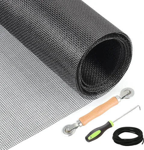 HOMMEE Kit de reparación de puertas de pantalla y mosquitera, malla de fibra de vidrio de 39 x 118 pulgadas con herramienta rodante y ranura de