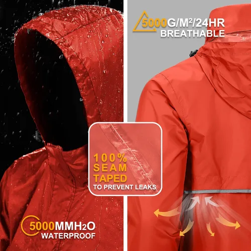 Miniatura 44 de Outdoor Ventures Chaqueta de lluvia para hombre, impermeable, ligera, plegable, para senderismo, golf, correr