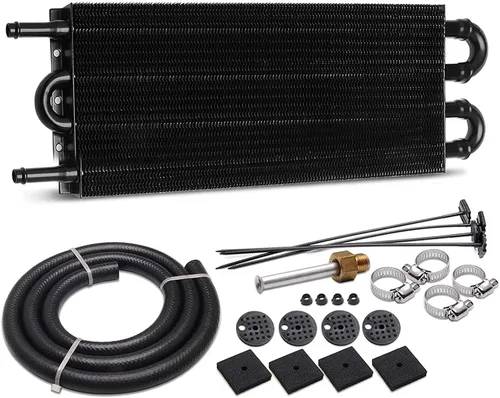 Kit de enfriador de aceite de transmisión de 5/16", kit de enfriador de aletas y tubo de 4 pasos, universal 405 aluminio negro