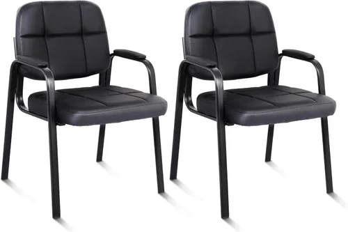 Miniatura 15 de CLATINA Sillas de recepción de espera sin ruedas, silla de invitados de cuero con brazos acolchados, modernas sillas de escritorio de oficina marrón