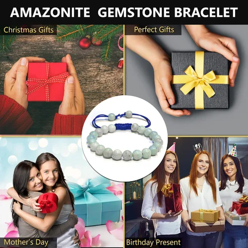 Miniatura 63 de Adjustable Crystal Bracelet – Gemstone Bead Bracelet with Adjustable Macrame String – Chic Gemstone Bracelet for Men and Women – 8mm Round Healing