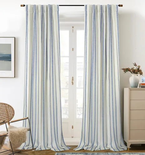 Miniatura 18 de DriftAway - Cortinas de Lino Mezcla de Granja 100% Opacas de 84 Pulgadas de Largo para Dormitorio, Cortinas Verticales Rayadas Impresas de Lino