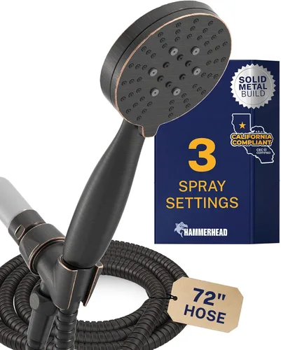 Miniatura 15 de HammerHead Showers Solid Metal 3-Spray Handheld Shower Head with Long Hose and Holder, High Pressure, Wide/Massage/Mist Sprays, Brushed Nickel, 1.75