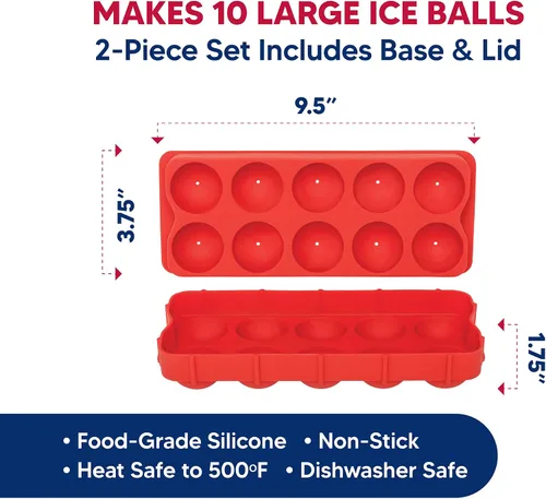 Miniatura 7 de HIC Kitchen Cannonball - Bandeja de silicona para cubitos de hielo, antiadherente, esferas grandes Silicona de grado alimenticio, hace 10 bolas
