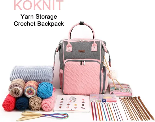 Miniatura 7 de crochet bag,knitting bagBackpack and Tote Bag Storage Bag ，Large capacityYarn Storage Organizer Travel Crochet Bag Women Carrying Crochet Rosa y Gris